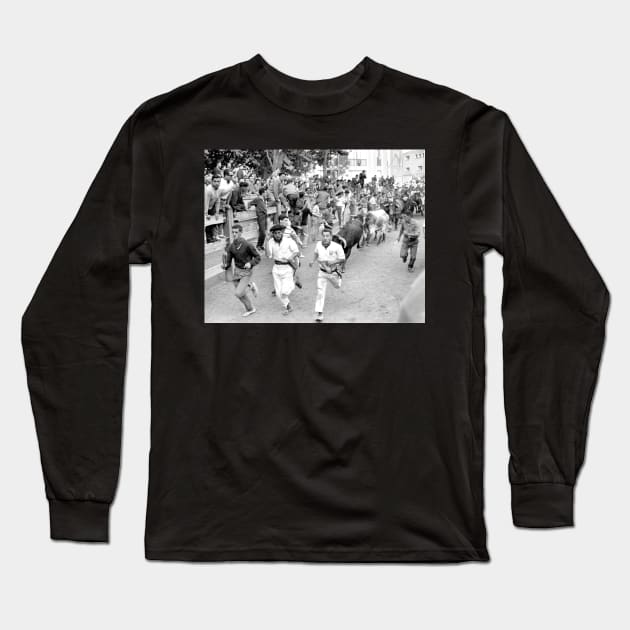 Pamplona Spain Running of the Bulls Long Sleeve T-Shirt by In Memory of Jerry Frank